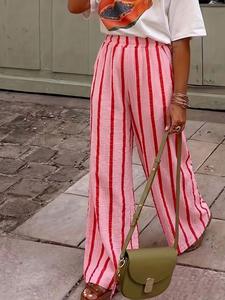 Women's Long Pants, Streetwear Hip Hop Rap School Youth Holiday Casual Fashion, Loose Fit Drawstring Waist Striped Net Color Comfortable