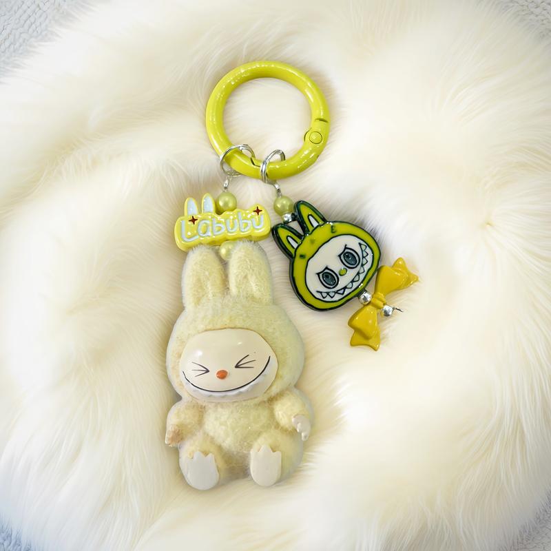 Fashion key rings cute labubu keychain for Hand bag car backpark teddy kawaii accessories gift beaded keychains labubu keychain bag soy milk phone trap toys clips labu  bubag  charm handmade lanyard 4