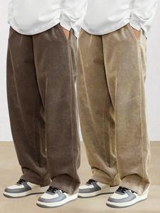 Men's Solid Corduroy Pants, Loose Casual Comfy Straight Leg Trousers for Fall & Winter, Men's Bottoms for Daily Wear