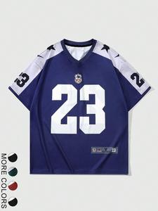 Men's Number 23 Print Raglan Sleeve T-shirt, Casual Loose Letter Print Short Sleeve Crew Neck Tee for Summer, Fashion Men's Top for Daily Wear, Soccer Jersey, Sport Top