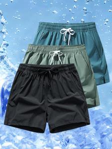 Men's Letter & Star Print Split Hem Slant Pocket Shorts, Casual Drawstring Elastic Waist Shorts for Summer, Breathable Quick Drying Bottoms for Men