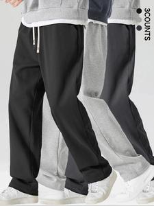 Men's Solid Color Drawstring Waist Sweatpants, Casual Loose Fit Straight Leg Pants for Fall & Winter, Men's Trousers for Daily Wear