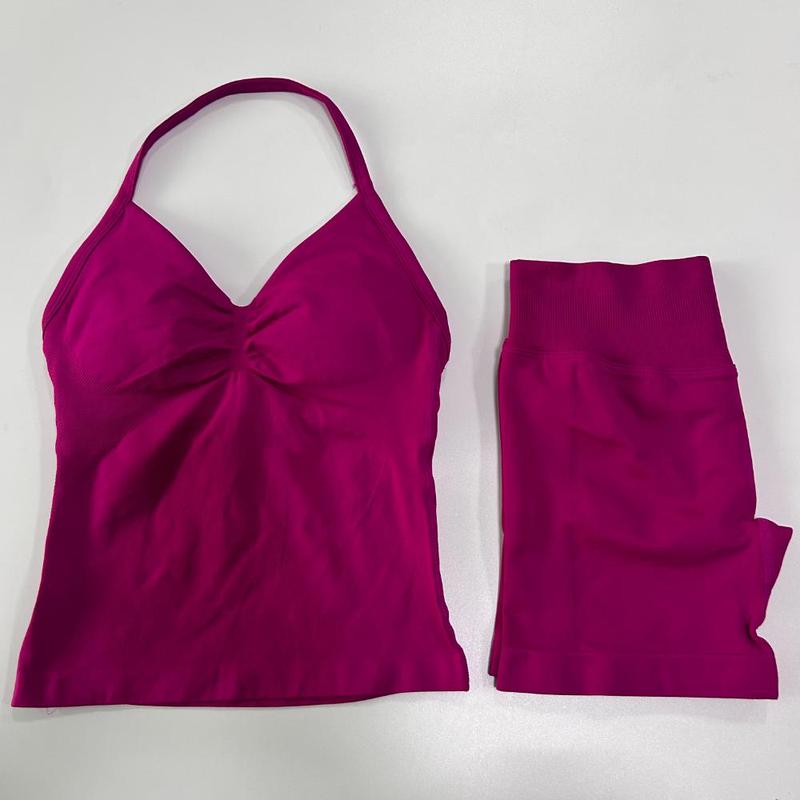 2Pcs  Gym Set Women Backless Tank Tops High Waist Scrunch Seamless Shorts Gym Suit Fitness Clothes Activewear Workout Sets 4