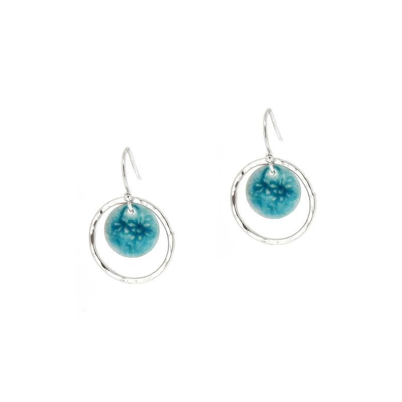 Silver turquoise Nebula circle drop earrings 6