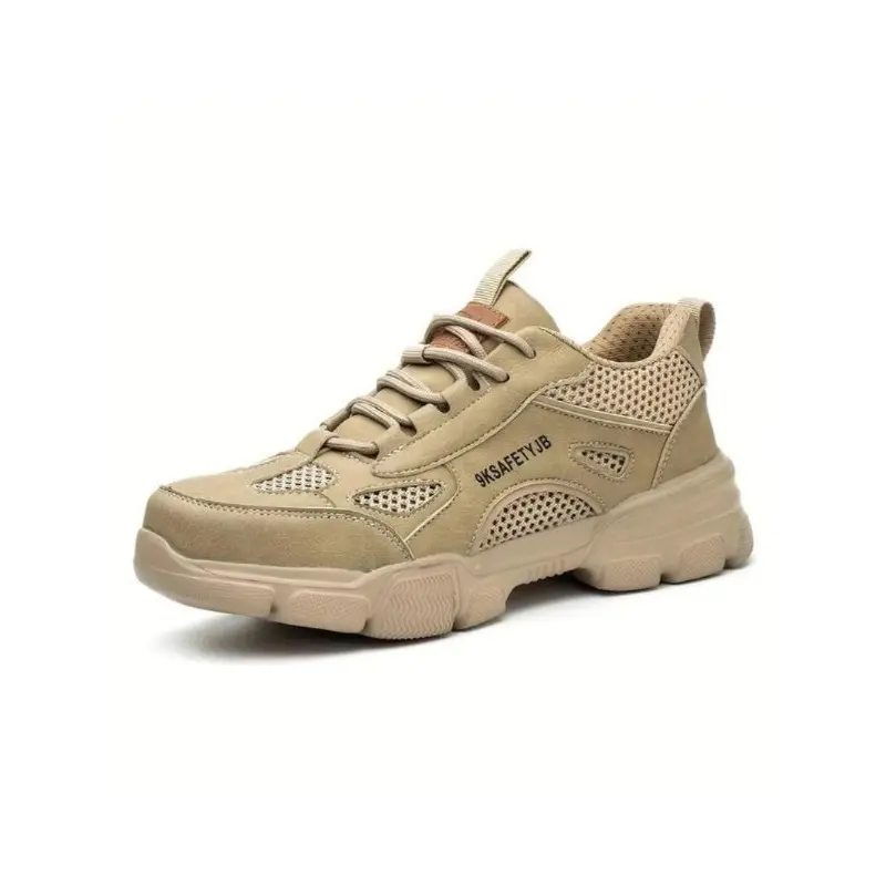 Men's Breathable Lightweight Anti-slip Safety Shoes, Casual Waterproof Workout Sneakers, Comfortable Hollow Out Design Lace Up Work Shoes, Non-slip Safety Shoes for Daily Wear 2