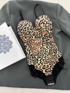 Women's Leopard Print Bodysuit, Adjustable Straps Shapewear Bodysuit For Tummy Control, High Stretch Bodysuit For All Seasons, Comfortable Shapewear