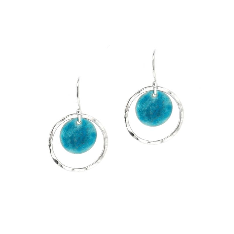 Silver turquoise Nebula circle drop earrings 2