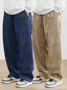 Men's Solid Pocket Corduroy Pants, Loose Casual Comfy Trousers for Fall & Winter, Men's Bottoms for Daily Wear