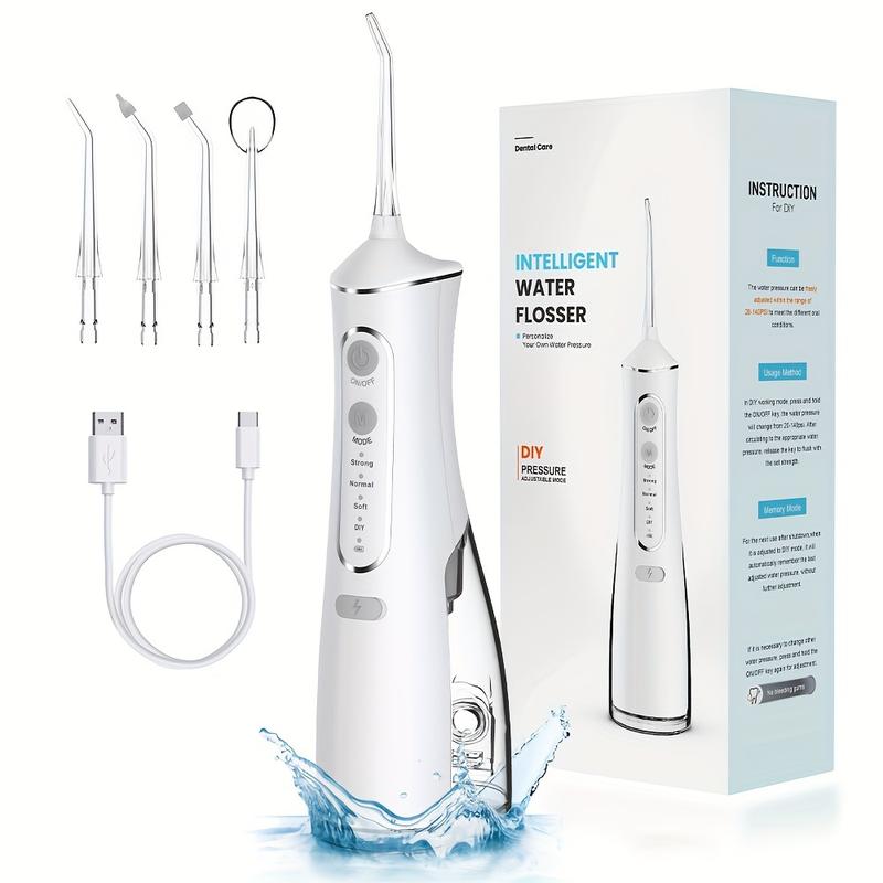Portable Water Flosser, Cordless Oral Irrigator with Toothpick, USB Rechargeable Dental Flosser, 1500mAh Lithium Battery, Unscented, 4V Max, for Oral Care and Quartz Powder Cleaning - 2Color 1