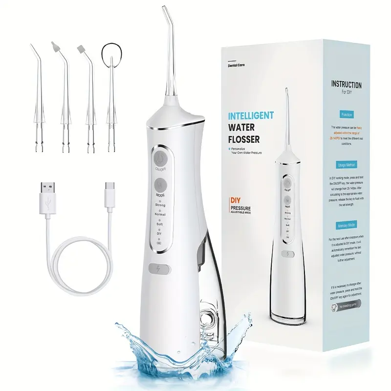 Portable Water Flosser, Cordless Oral Irrigator with Toothpick, USB Rechargeable Dental Flosser, 1500mAh Lithium Battery, Unscented, 4V Max, for Oral Care and Quartz Powder Cleaning - 2Color 0