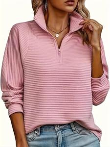 Women's Plain Half Zipper Sweatshirt, Casual Style Long Sleeve Polo Neck Pullover for Spring & Fall, Going Out Tops, Fashion Women's Top for Daily Wear, Sweatshirts for Women, Clothes for Women, Womenswear