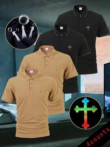 Men's Regular Fit Cross Print Polo Shirt, Casual Short Sleeve Collared Top for Summer, Fashion Men's Clothes for Daily Wear