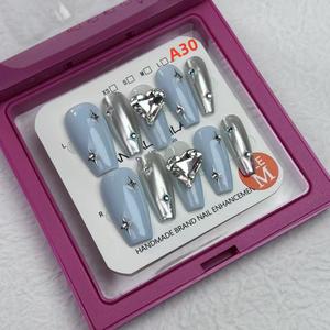 Hand-worn sea salt starlight blue heart-shaped nail art that can be detachable and pressed press  nails short  press  nails