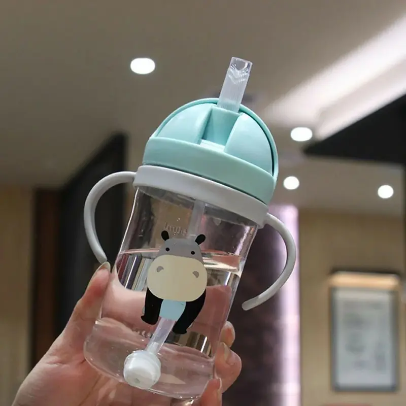 350ml Kids Drinking Cup Feeding Bottle With Straw Gravity Ball Wide Caliber Bottle 7