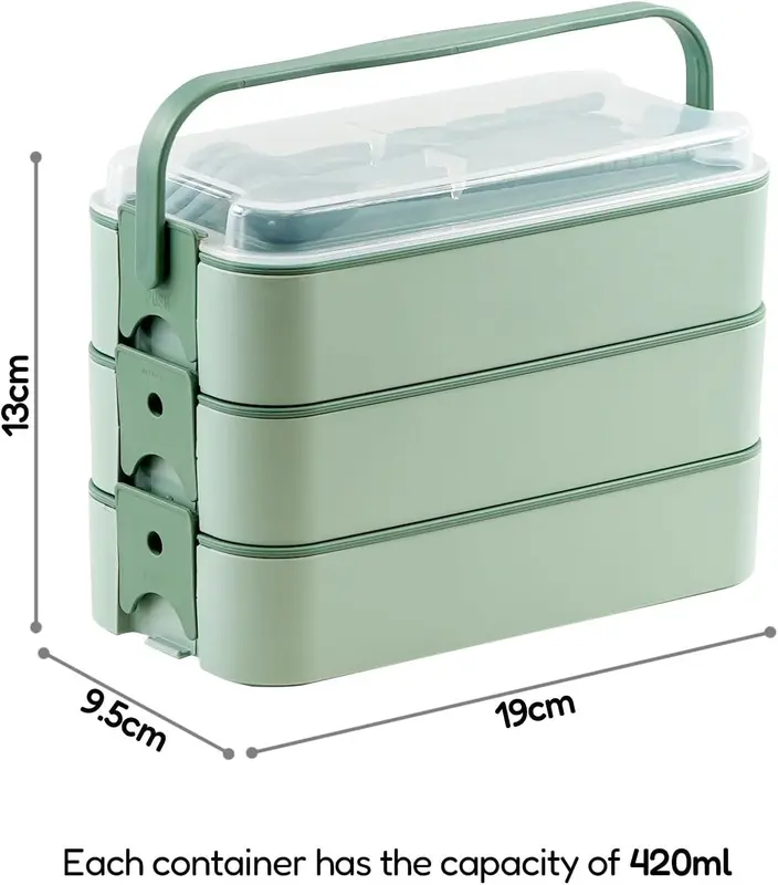 3 Layer BPA Free Lunch Box with Compartments Spoon Fork Bento 1