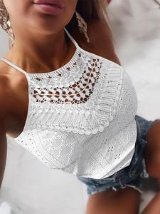 Women's halterneck jacquard knitted vest top with lace lace panels for women's chic casual wear