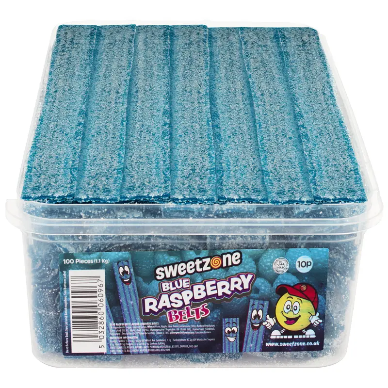 NEW Sweetzone Fizzy Belts – 1.1kg Tub 100 Belts Per Box | Choose from Watermelon, Apple, Rainbow, Strawberry, Raspberry OR Cola 2