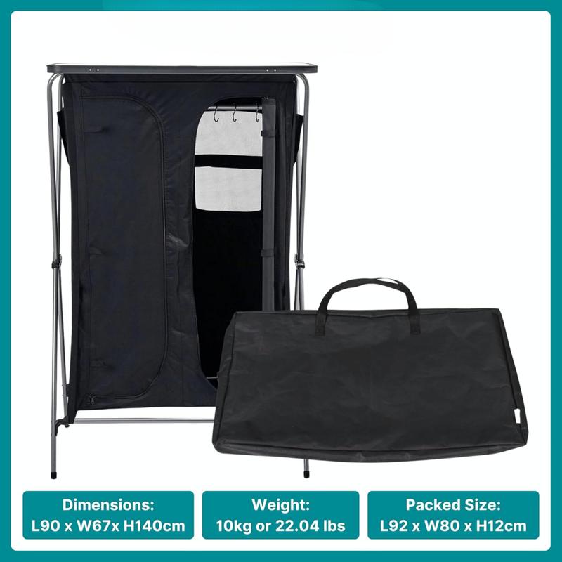 Wardrobe with 5 Shelves, Hanging Rail & Side Pockets, Steel Frame, Easy to Assemble, Portable, Folding, Collapsible, Ideal for Camping and Festivals, includes Carry Bag, Black 1