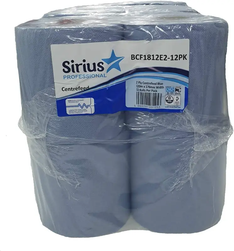 12 x Centre Feed Rolls Blue Tissue Paper Roll (2 Ply) 1