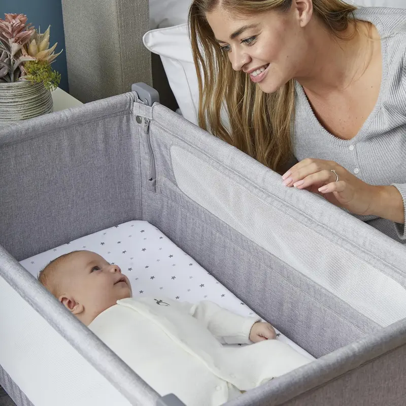 Bedside Crib | Height Adjustable baby Bed with Mattress (Grey) 2