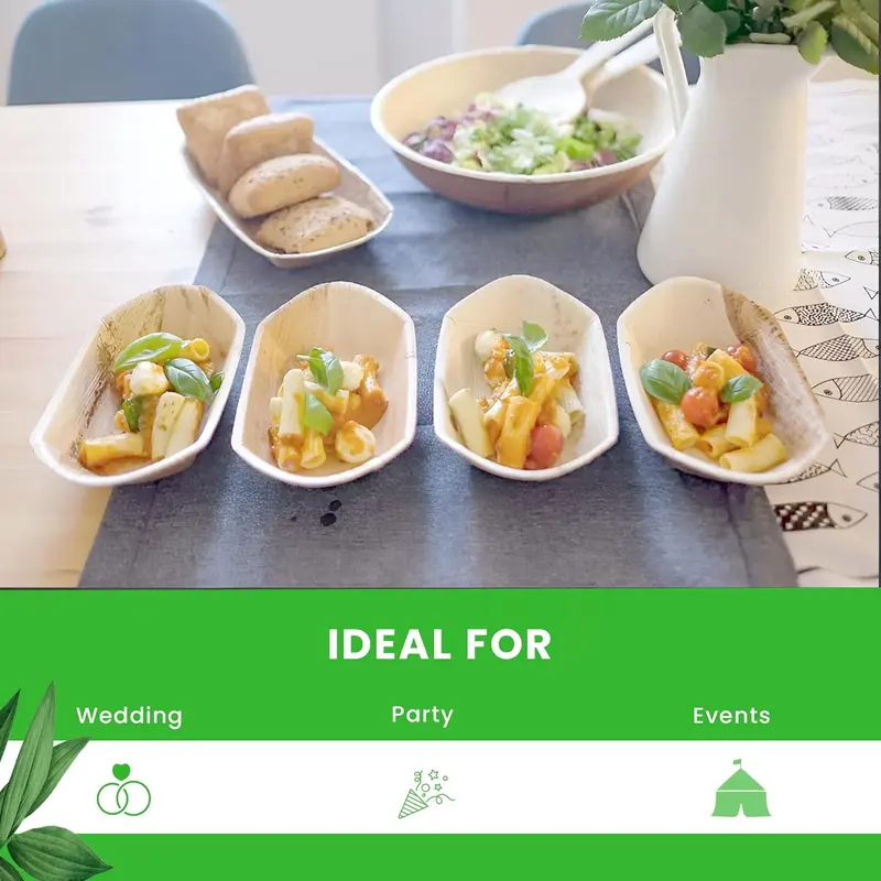 Palm Leaf Boat Bowls 30cm | Eco-Friendly Areca Palm Serving Boats | Biodegradable, Heat-Resistant, Leak-Proof Disposable Bowls for Street Food, Events, Catering, and Outdoor Food Presentation 5