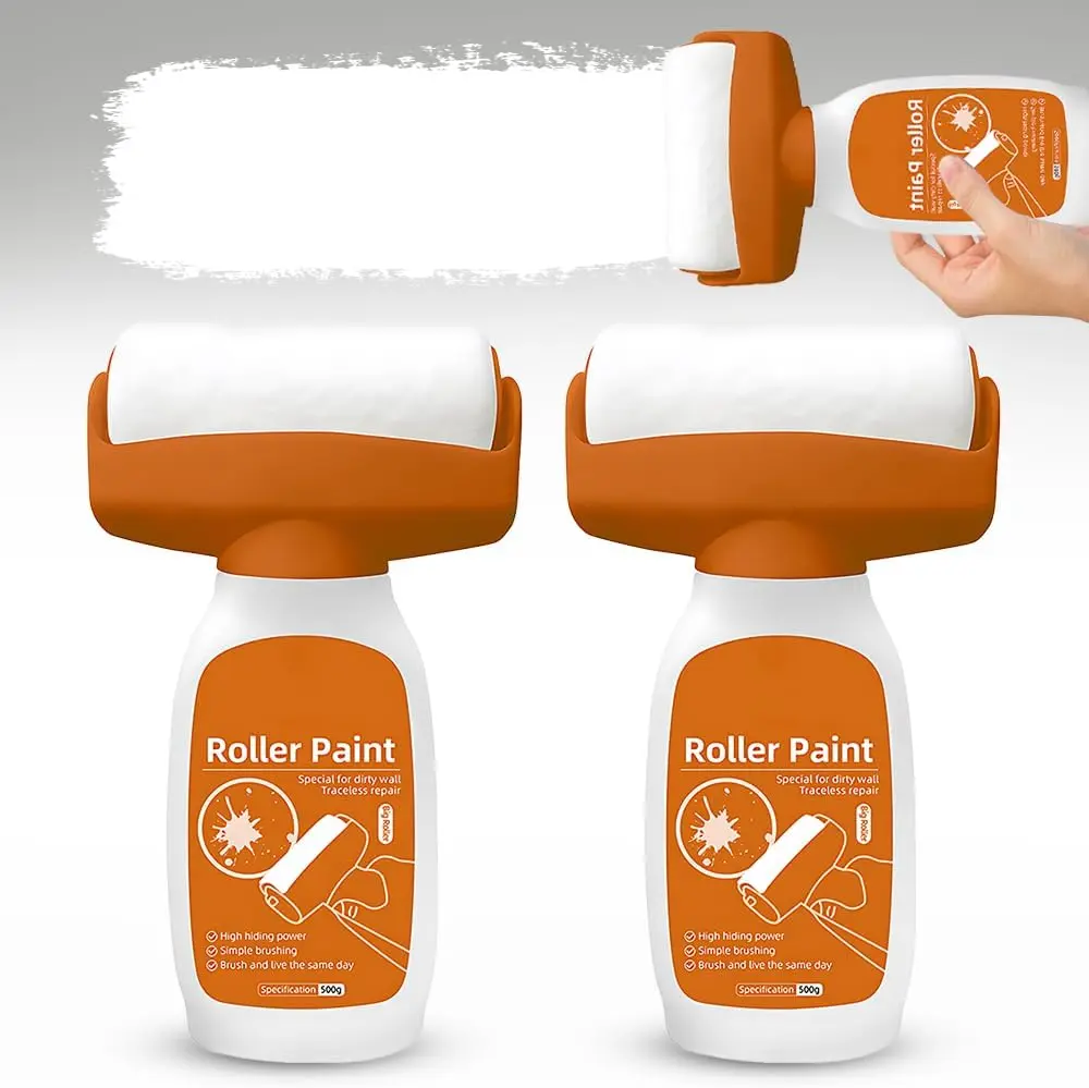 [ Fast 2-3 Day Shipping ] 2Pcs Wall Repair Roller Paint White, Wall Repair Paste Roller, Wall Repair Rolling Brush, White Wall Paint Roller, Touch Up Paint Wall Roller, Wall Repair Tool for Graffiti Scratches, Stains