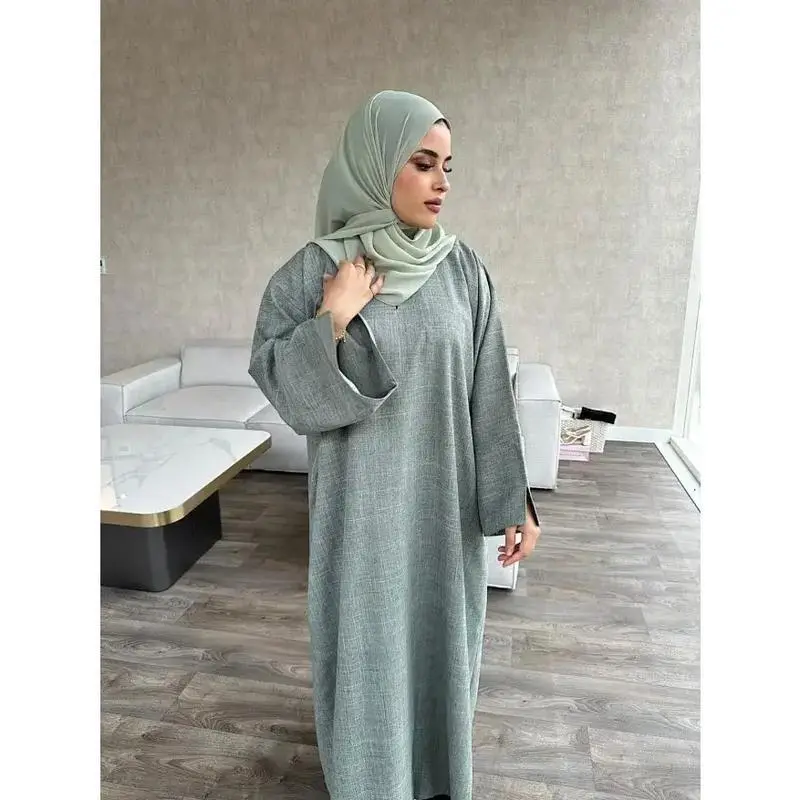 Cotton Linen Closed Abaya for Women Dubai 2024 Luxury Plain Muslim Hijab Dress Turkey Casual Abayas Ramadan Islam Kaftan Robe 4