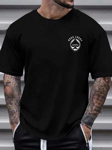 Men's Playing Card & Letter Print Round Neck Graphic Tee, Loose Casual Short Sleeve T-shirt for Summer, Men's Top for Daily Wear