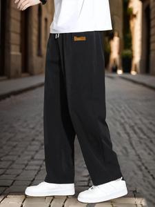 Men's Letter Tape Straight Leg Pants, Loose Casual Comfy Breathable Quick Drying Trousers for Summer, Men's Bottoms for Daily Wear