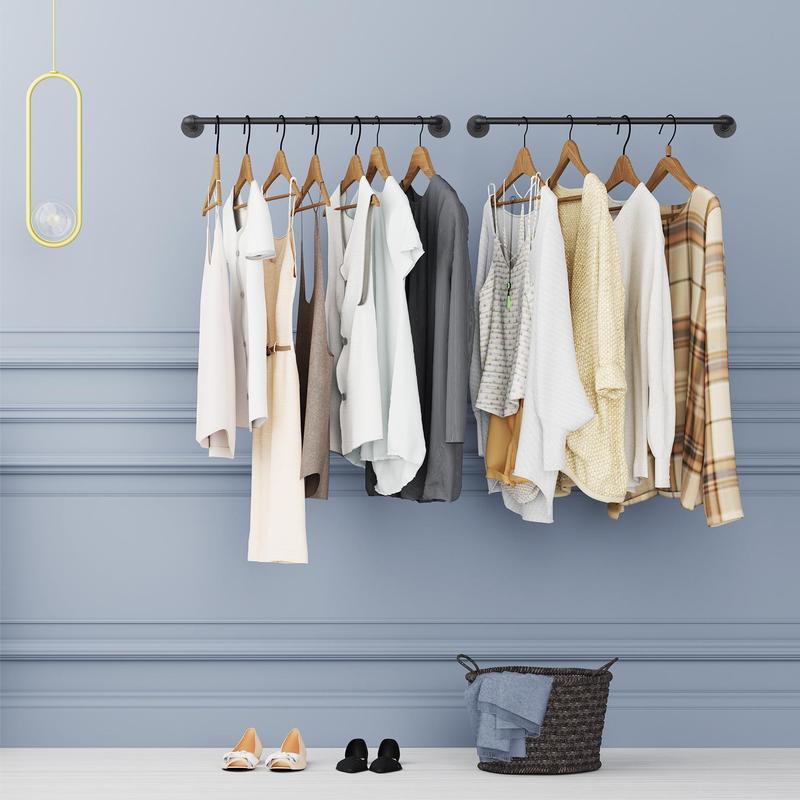 Pack of 2 Industrial Pipe Clothes Rail Rack, Wall-Mounted Garment Organizer 1