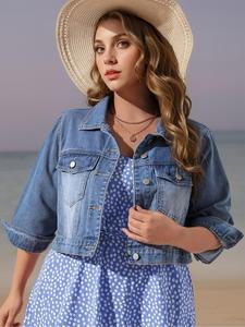 【plus Size】 Denim Jacket, Plus Size Button Front Denim Jacket, Women's Plus Outerwear for Daily Wear, Womenswear