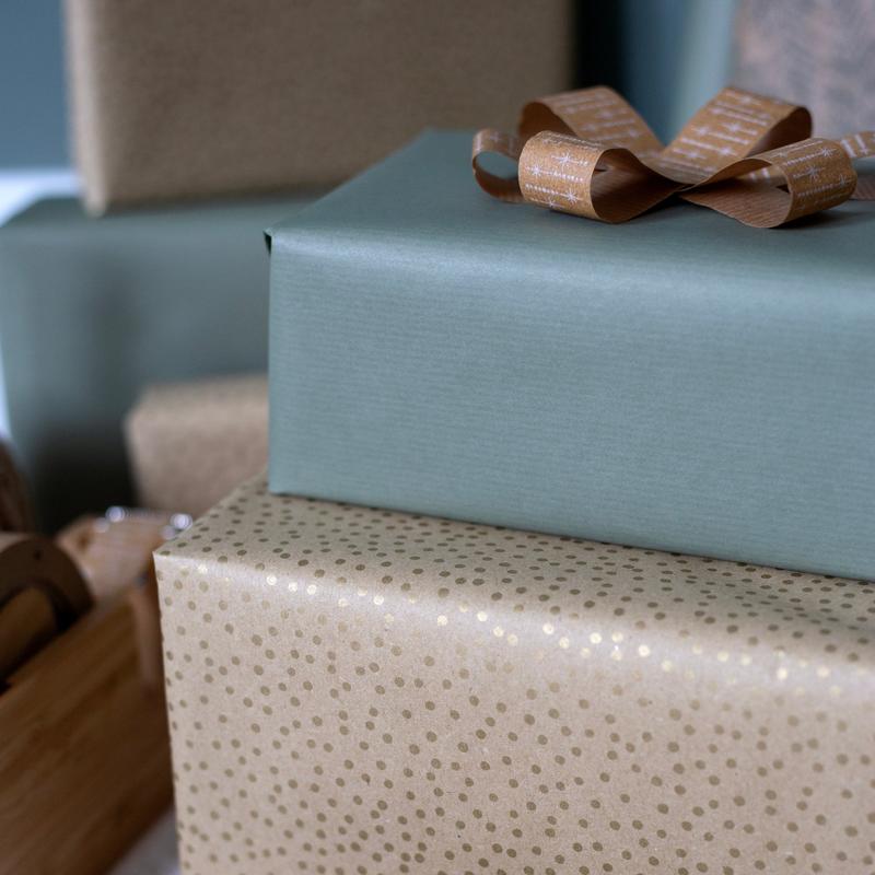 5m roll of Brown with Gold Dot Kraft Wrapping Paper (500mm wide) Perfect for Birthdays, Weddings, Christening and All Occasion Gift Wrap 3