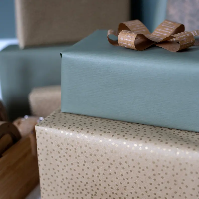 5m roll of Brown with Gold Dot Kraft Wrapping Paper (500mm wide) Perfect for Birthdays, Weddings, Christening and All Occasion Gift Wrap 3