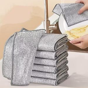 Stainless Steel Kitchen Cleaning Cloth, Magic Dual-Sided Silver Color Scrubbing Pad, Non-Scratch Dishcloth, Quick-Dry, Multi-Purpose