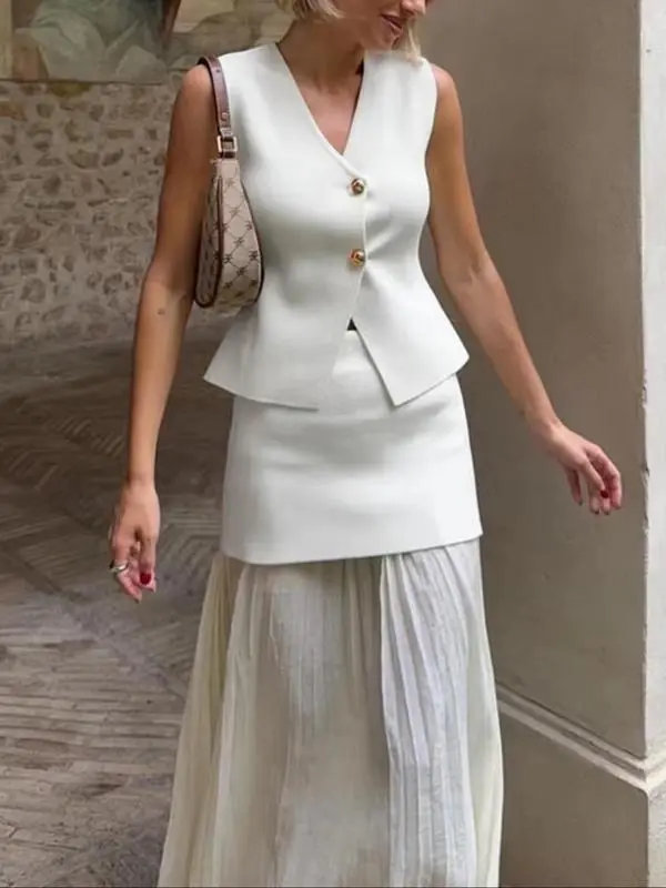 Women's Spring/Summer Solid Color Knit TankTop with Gold Buttons-Soft & Breathable, Chic& Stylish for Casual Outings, Travel & EverydayWear 4