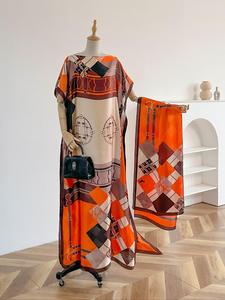 Women's Plaid Print Long Sleeve Kimono & Scarf Set, Boho Style Shawl & Scarf Set for Beach Vacation, Fashion Accessories for Women