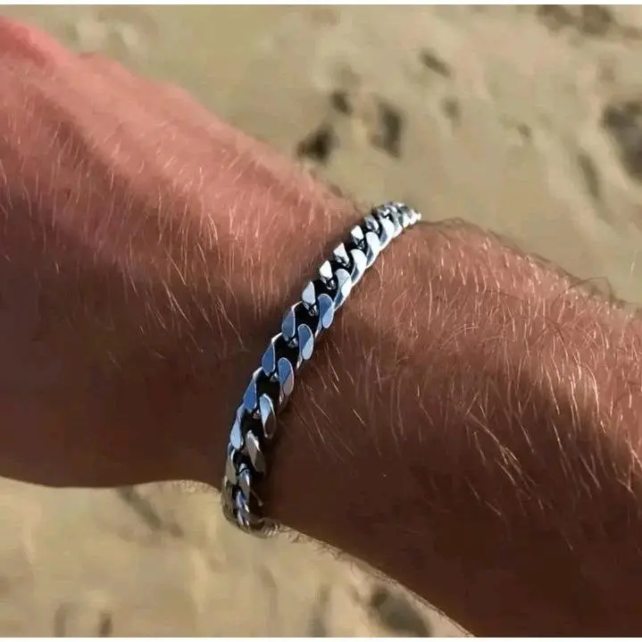 Men’s Silver Stainless Steel Curb Chain Bracelet – 18cm + 5cm Extension 2