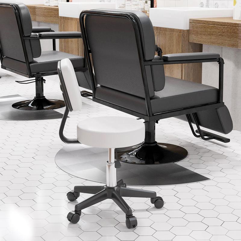 Beautician's Swivel Salon Chair w/ Padded Seat Back 5 Wheels Adjustable Height Salon Hairdressers Tattoo Spa Rolling Cushion Professional White 1
