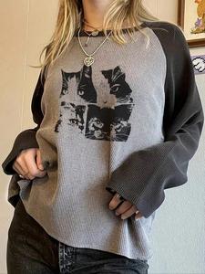 Women's Colorblock Star Print Raglan Sleeve Tee, Casual Long Sleeve Round Neck T-shirt for Spring & Fall, Women's Top for Daily Wear, Lady Chic Top