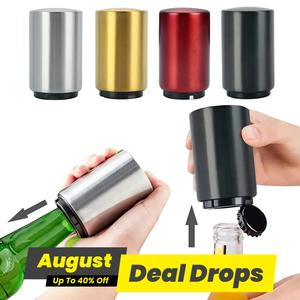 Stainless Steel Bottle Opener, 1 Count Automatic Beer Bottle Opener, Magnetic Bottle Cap Catcher, Portable Travel Accessories, Modern Black Bartender Tool for Home Picnic Camping, Bottle Opener Whistle, Liquor Decanter Set, Bottle Cap Lock