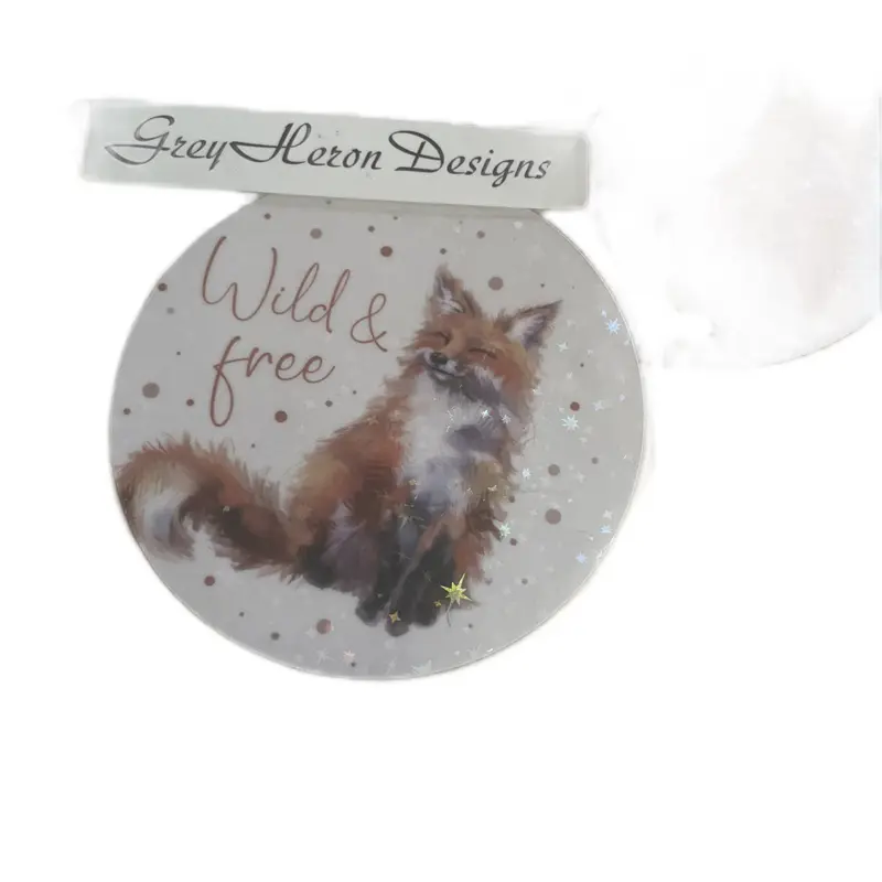 Grey Heron Designs Wild & Free Fox Circular Magnet Artwork 8 cm Sparkle Finish Strong Magnetic Note Holder for Home Decor 1