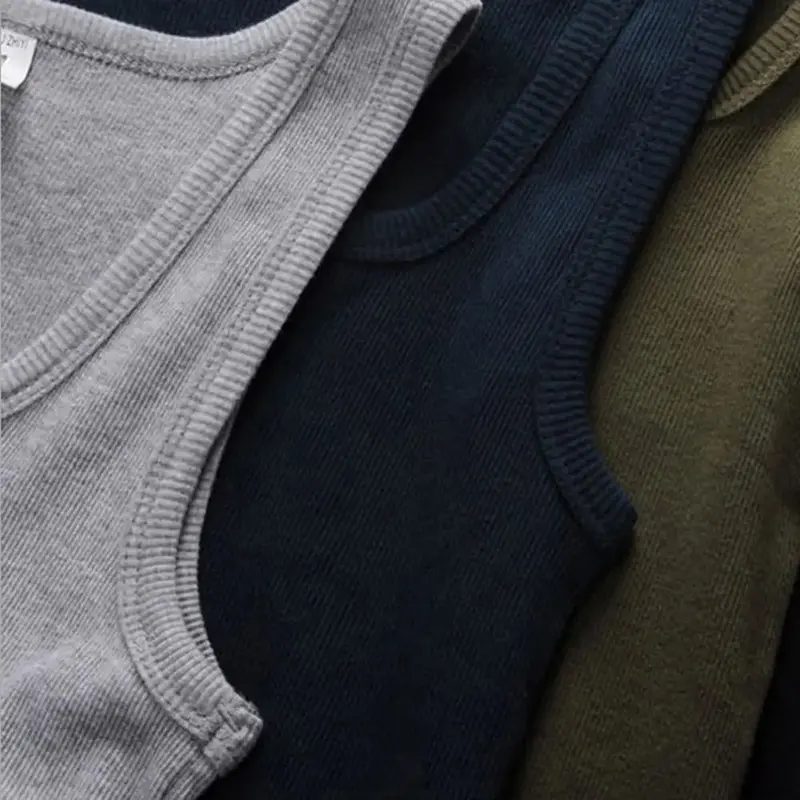 Hot Sale Summer Male clothes Women Basic Elastic tank top Pure Cotton Sleeveless Men's t-shirt Bodybuilding Fitness T-shirt Menswear Socks Gamis Bestie Operator Beige Plain 2
