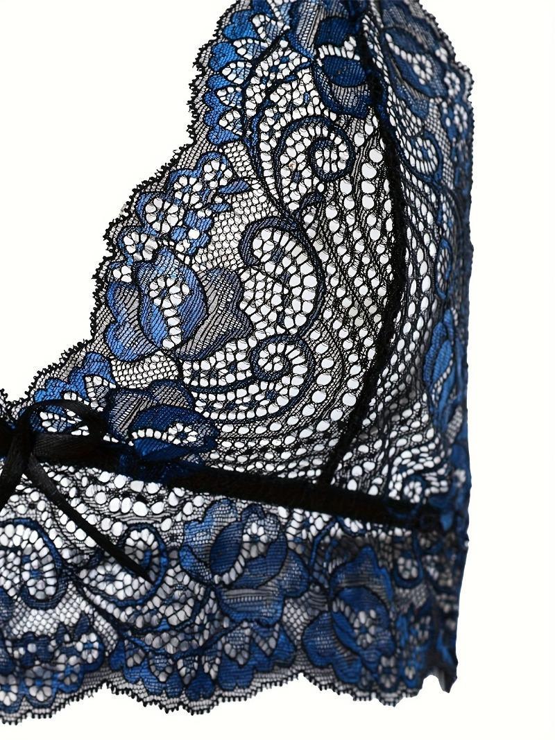 Product Introduction of Floral Lace Trim Lingerie Set, Seductive Push Up Bra + Semi-Sheer Lace Panties, Women's Sexy Lingerie & Underwear 8