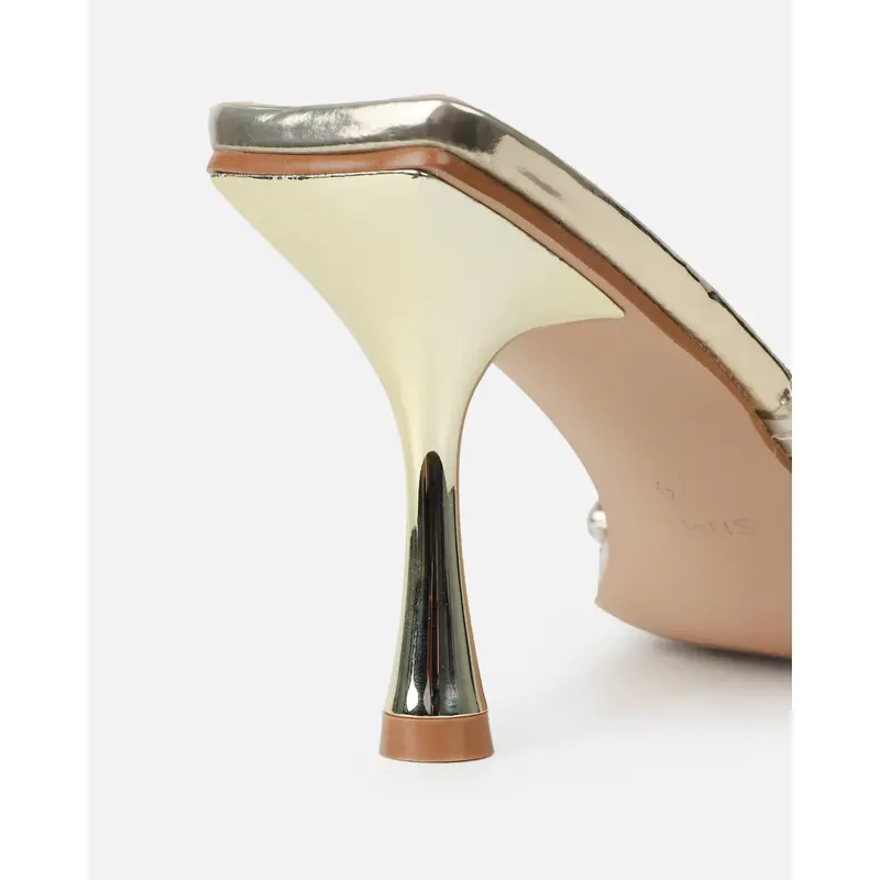 SIMMI Blushing Gold Mirror Diamante Mid Heel Mules Women's Holiday Summer Shoes 2