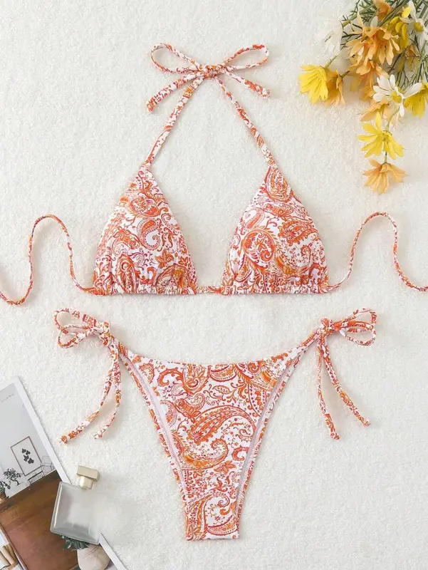Backless Halter Bikini Set – Printed Two-Piece Swimwear for Summer Beach Days 8