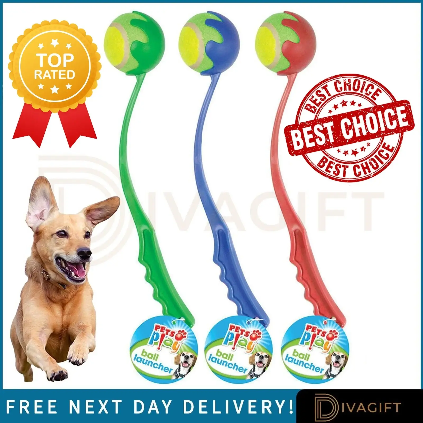 DOG BALL LAUNCHER THROWER LARGE TENNIS FETCH TOY TOSSER RETRIEVER FOR DOGS +BALL