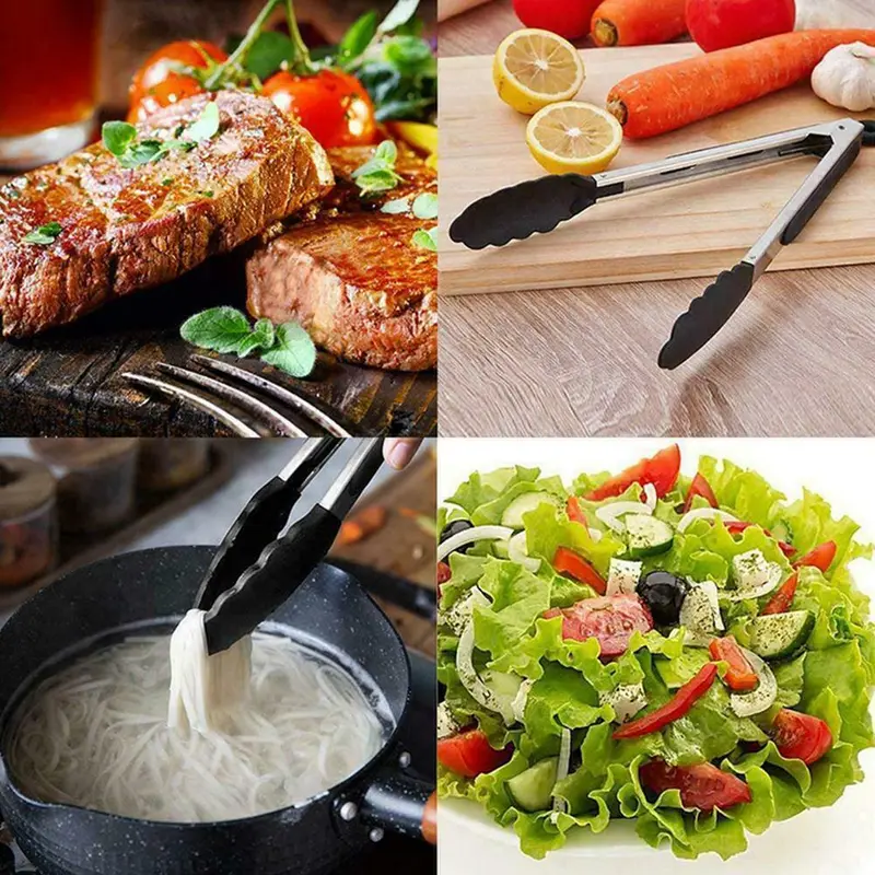 2X Kitchen Cooking Tongs Salad Serving Barbecue tools Stainless Handle Utensil 5