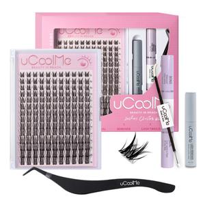 uCoolMe Lashes Aphrodite Wispy Lash with Invisible Band DIY Eyelash Extension Kit Bond Seal Eyelash Glue and Lash Remover Beginner Friendly Individual Lashes Waterproof and Long lasting Makeup For Girl Cosmetics Wet Wispy Look Eyelashes
