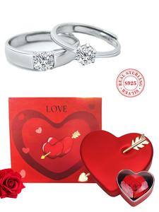 925 Sterling Silver Couple Ring, Adjustable Ring, Simple Design Couple Ring, Fashion Jewelry Accessories for Women & Men, Gift for Valentine's Day, Valentine's Day, Gift for Her