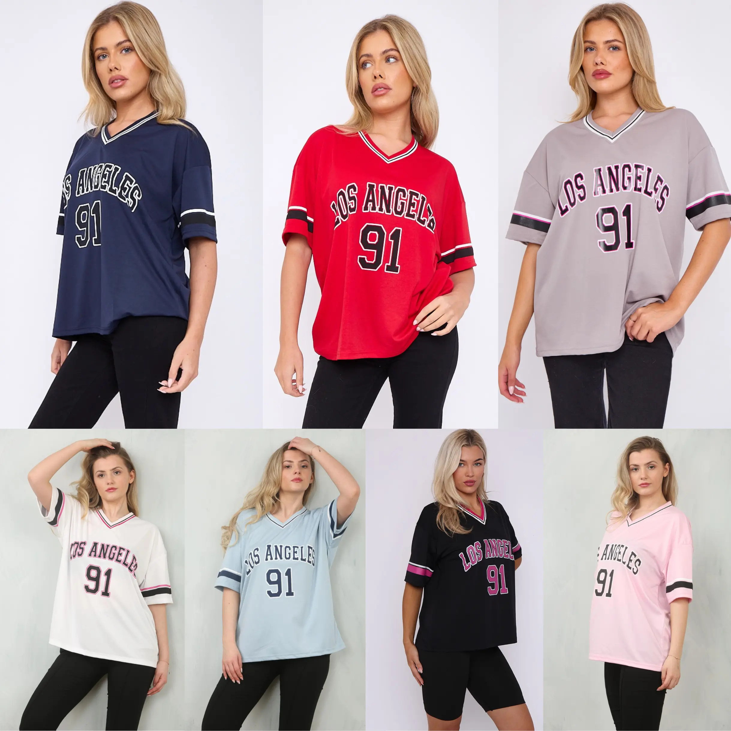 ST's Los Angeles 91 Women's Oversized Varsity Football T-Shirt - Top, Womenswear Streetwear Summer Casual Tshirt Womenswear Top Summer Streetwear